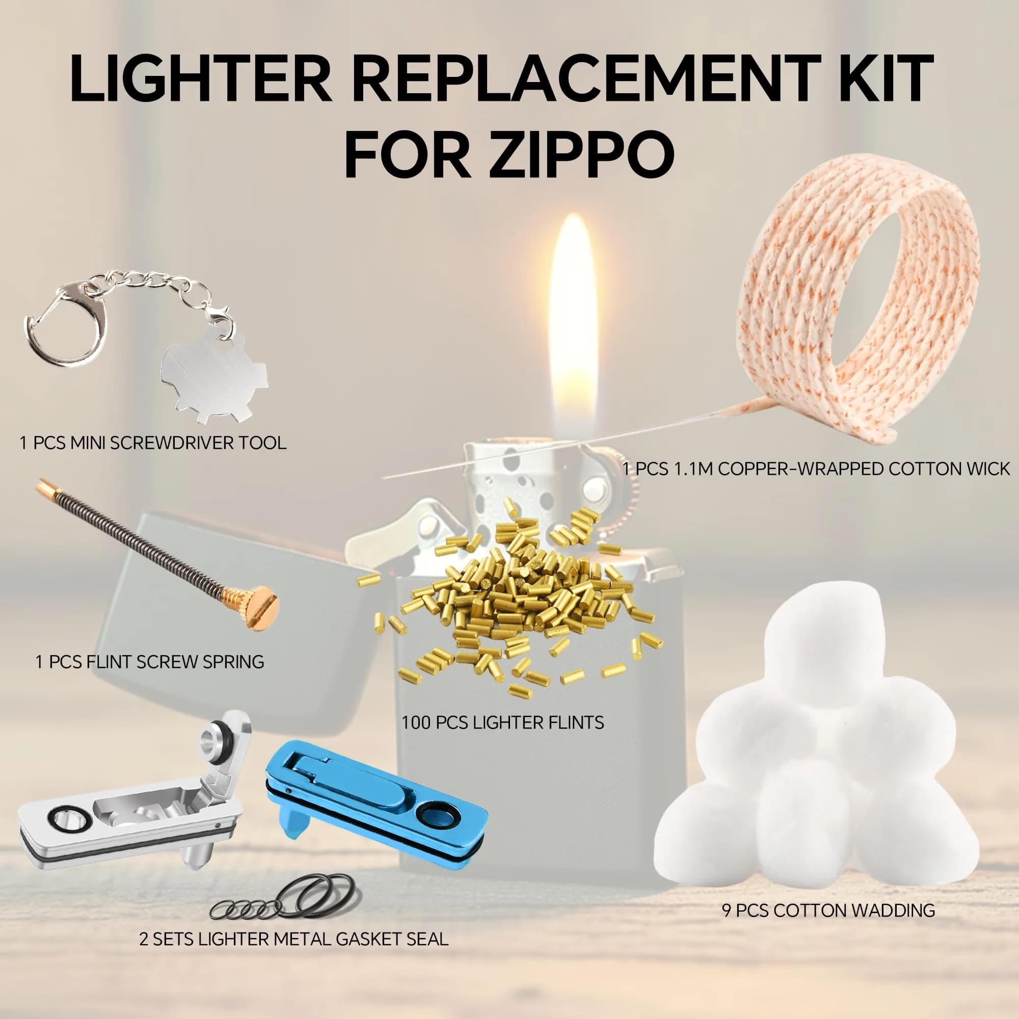 JINMUNIC Lighter Flint and Wick Replacement Set for Fluid Lighters | 43.31 Inch Wick, Metal Gasket, Screwdriver Tool - view 7