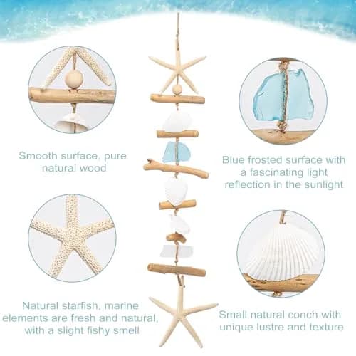 JQAQJU Wooden Driftwood Wall Decor Starfish Seashells Coastal Rustic 2.5cm (1 inch) | Unique Beach Theme for Home thumbnail 4