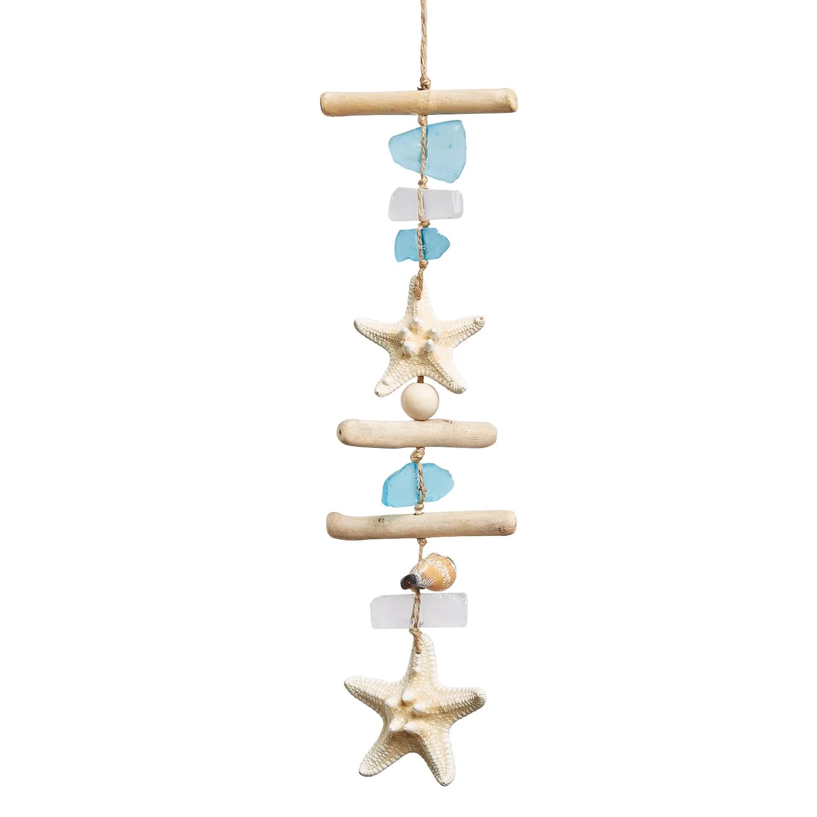 JQAQJU Sea Glass Wooden Nautical Wall Decor 49.8cm (19.6in) | Coastal Starfish Bathroom Art for Indian Homes