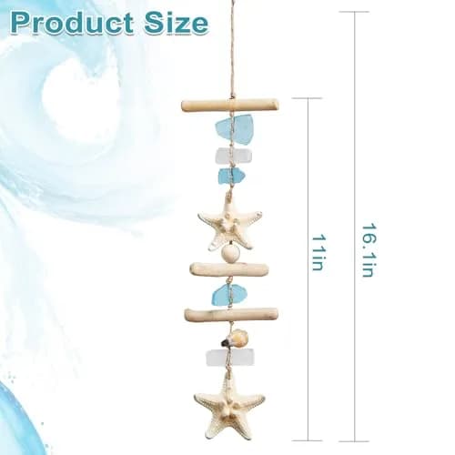 JQAQJU Sea Glass Wooden Nautical Wall Decor 49.8cm (19.6in) | Coastal Starfish Bathroom Art for Indian Homes thumbnail 3