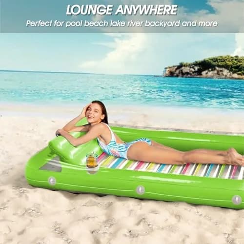 Jasonwell Inflatable Tanning Pool Lounger Float - Lime Green Large | 2.44 kg (5.38 lb) with 500 lb Capacity thumbnail 5