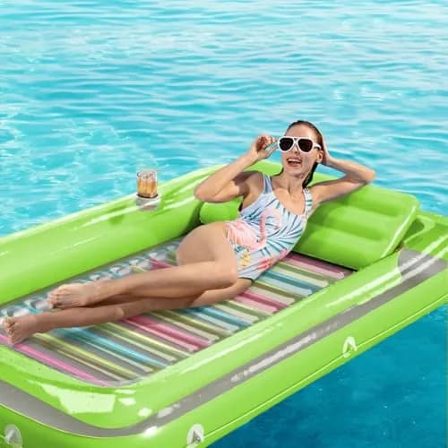 Jasonwell Inflatable Tanning Pool Lounger Float - Lime Green Large | 2.44 kg (5.38 lb) with 500 lb Capacity thumbnail 6