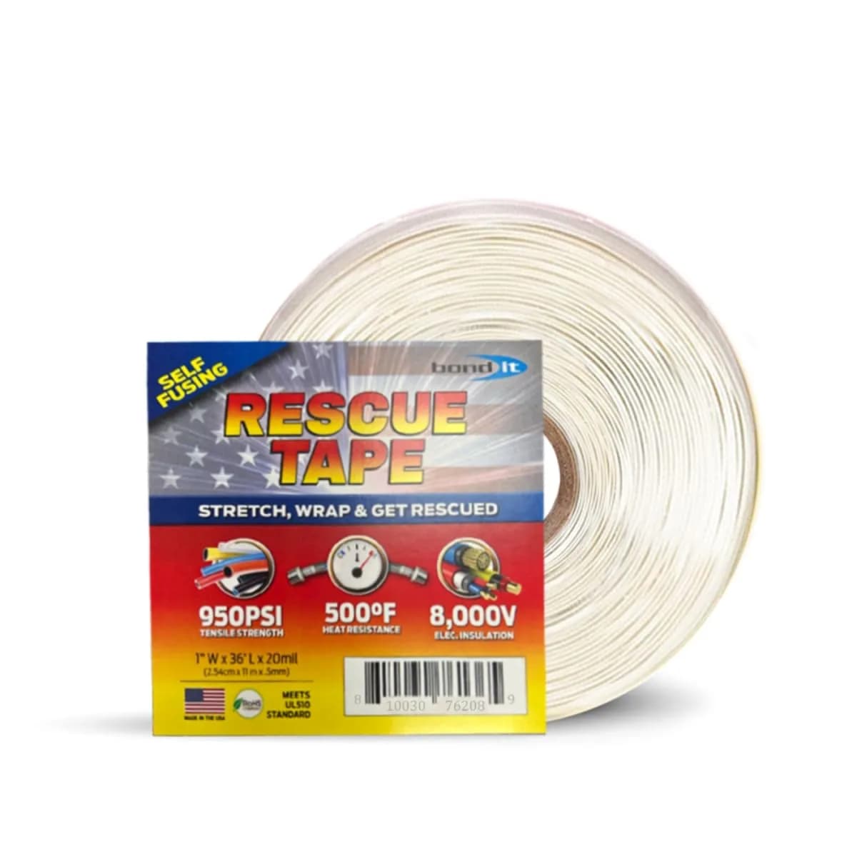 Bond It Rescue Tape Self-Fusing Silicone Repair Tape 36 ft (10.97 m) | Waterproof, Heat-Resistant, Electrical Insulation - main product image
