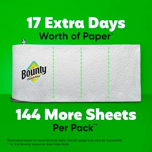 Bounty Quick-Size Paper Towels, White, 8 Family Triple Rolls | 1128 Sheets thumbnail 5