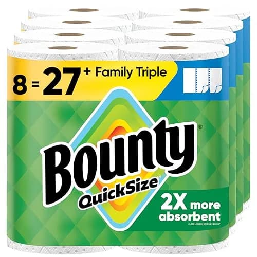 Bounty Quick-Size Paper Towels, White, 8 Family Triple Rolls | 1128 Sheets thumbnail 1