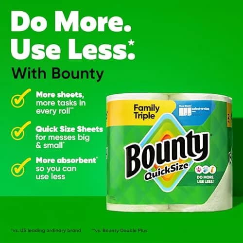 Bounty Quick-Size Paper Towels, White, 8 Family Triple Rolls | 1128 Sheets thumbnail 2