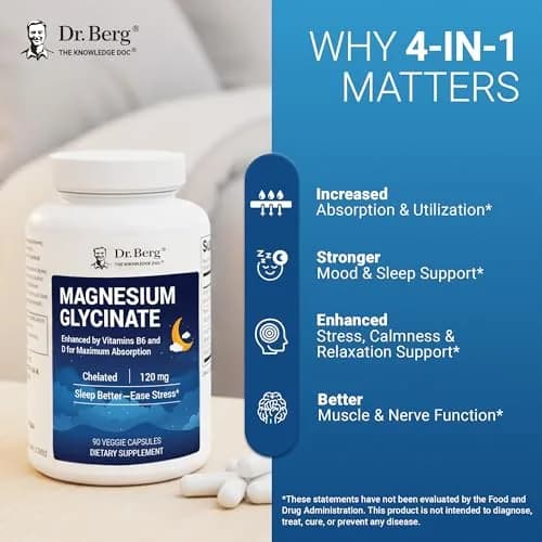 Dr. Berg Magnesium Glycinate 90ct – 4-in-1 Chelated for Muscle, Nerve, Sleep & Stress Support*– w/ D3, B6 & Zinc – 4X Lab-Tested – No Fillers – Formulated in USA, GMP-Certified thumbnail 3