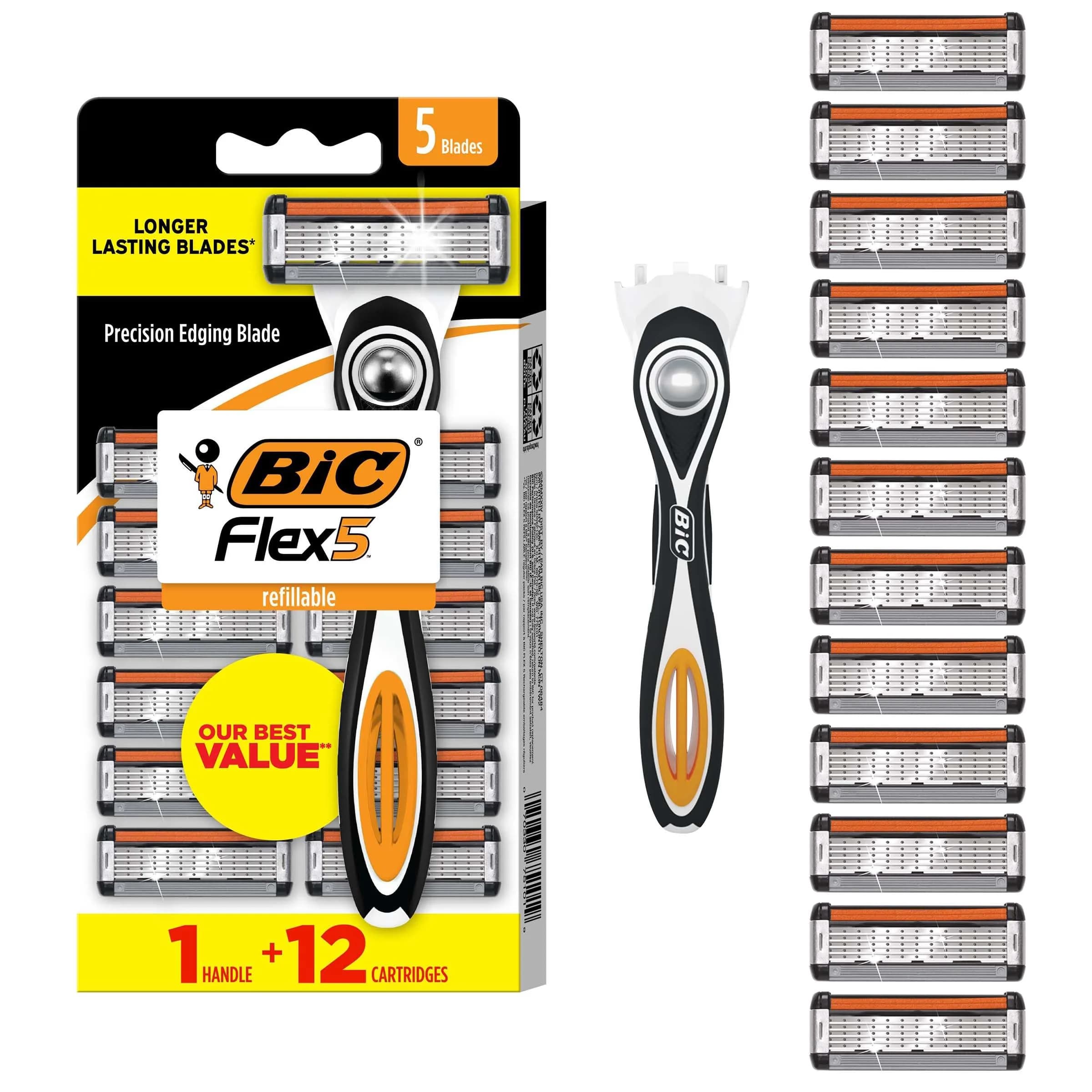BIC Flex 5 Refillable Men's 5-Blade Razors with 12 Cartridges | Smooth Shave, Aloe & Vitamin E - main product image