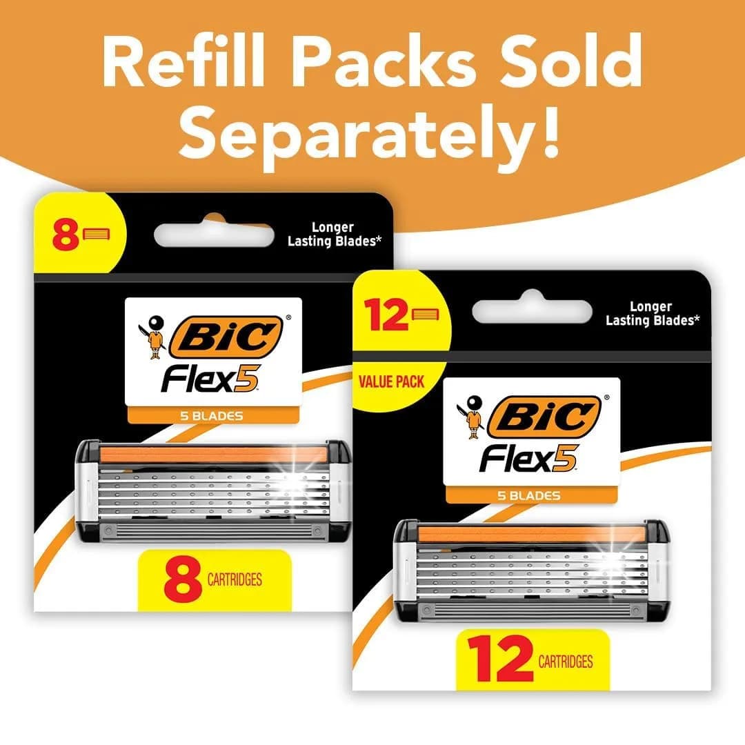 BIC Flex 5 Refillable Men's 5-Blade Razors with 12 Cartridges | Smooth Shave, Aloe & Vitamin E - view 2