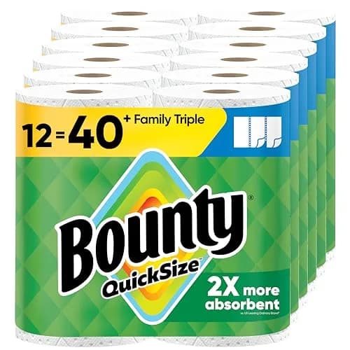 Bounty Quick-Size Paper Towels, White, 12 Family Triple Rolls (1692 Sheets) | 2x More Absorbent thumbnail 1