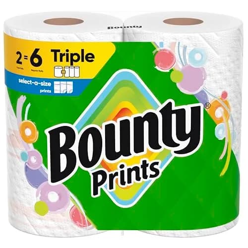 Bounty Select-A-Size Paper Towels, Prints, 2 Triple Rolls (246 Sheets) | Absorbent & Quicker Picker Upper thumbnail 1