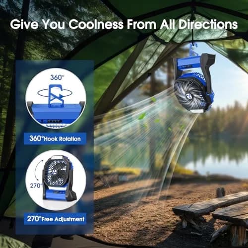 Peouix Portable Rechargeable Fan 20000mAh | Cordless Camping Fan with LED Lantern & Power Bank (270° Oscillation, 16-145H Runtime) thumbnail 4