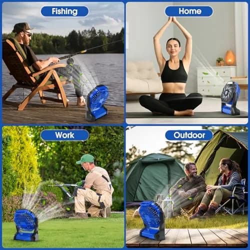 Peouix Portable Rechargeable Fan 20000mAh | Cordless Camping Fan with LED Lantern & Power Bank (270° Oscillation, 16-145H Runtime) thumbnail 7