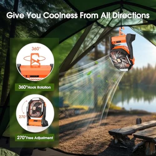Peouix Portable Rechargeable Fan 20000mAh | Cordless Camping Fan with LED Lantern & Power Bank (≤120c) thumbnail 4
