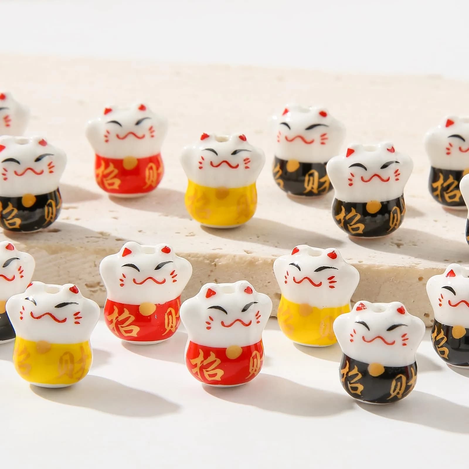 ANCADN Lucky Cat Beads Ceramic Bead 15*13mm | Maneki Neko Porcelain Spacer Beads for Jewelry