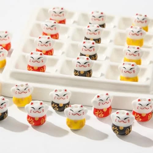 ANCADN Lucky Cat Beads Ceramic Bead 15*13mm | Maneki Neko Porcelain Spacer Beads for Jewelry thumbnail 4