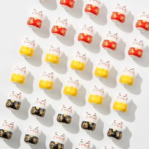 ANCADN Lucky Cat Beads Ceramic Bead 15*13mm | Maneki Neko Porcelain Spacer Beads for Jewelry thumbnail 5