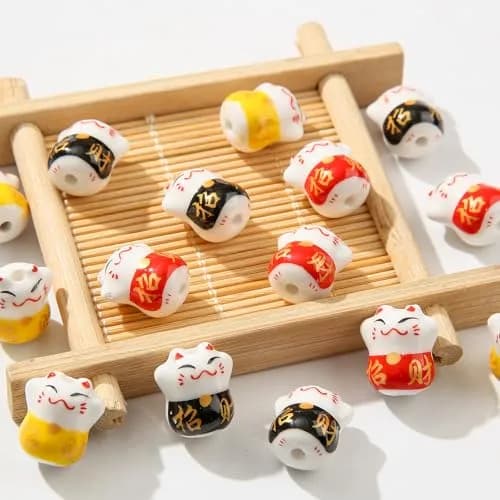 ANCADN Lucky Cat Beads Ceramic Bead 15*13mm | Maneki Neko Porcelain Spacer Beads for Jewelry thumbnail 6