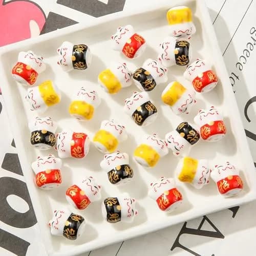 ANCADN Lucky Cat Beads Ceramic Bead 15*13mm | Maneki Neko Porcelain Spacer Beads for Jewelry thumbnail 7