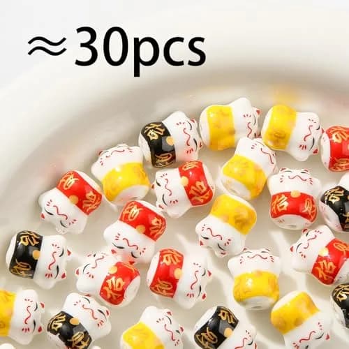 ANCADN Lucky Cat Beads Ceramic Bead 15*13mm | Maneki Neko Porcelain Spacer Beads for Jewelry thumbnail 2
