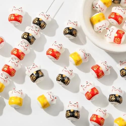ANCADN Lucky Cat Beads Ceramic Bead 15*13mm | Maneki Neko Porcelain Spacer Beads for Jewelry thumbnail 3