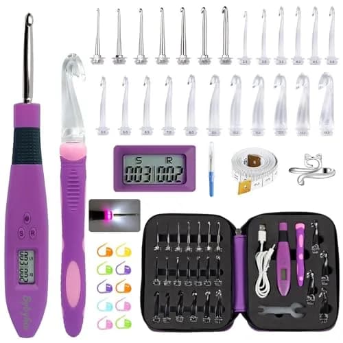 Bybykoi Light Up Crochet Hooks Set with Digital Counter & 24 Interchangeable Hooks | 2.0-14.0 mm (Metric Conversion) thumbnail 1
