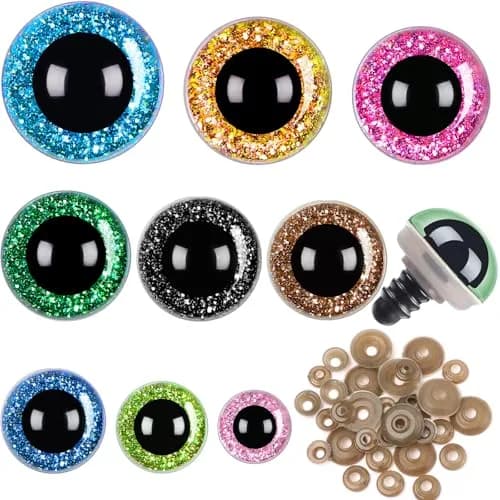 UPINS Glitter Safety Eyes with Washers 10-35mm (180 Pcs) | Assorted Colors for Amigurumi & Crafts thumbnail 1