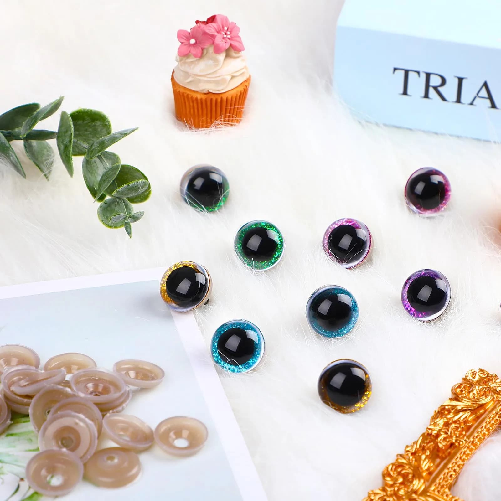 UPINS Glitter Safety Eyes with Washers 10-35mm (180 Pcs) | Assorted Colors for Amigurumi & Crafts - view 3