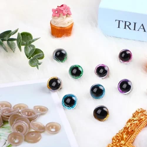 UPINS Glitter Safety Eyes with Washers 10-35mm (180 Pcs) | Assorted Colors for Amigurumi & Crafts thumbnail 3