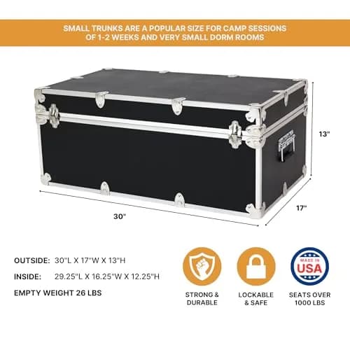 Rhino Trunk & Case Small Essential Trunk with Wheels | Dorm & Camp Storage, 30"x17"x13" thumbnail 2