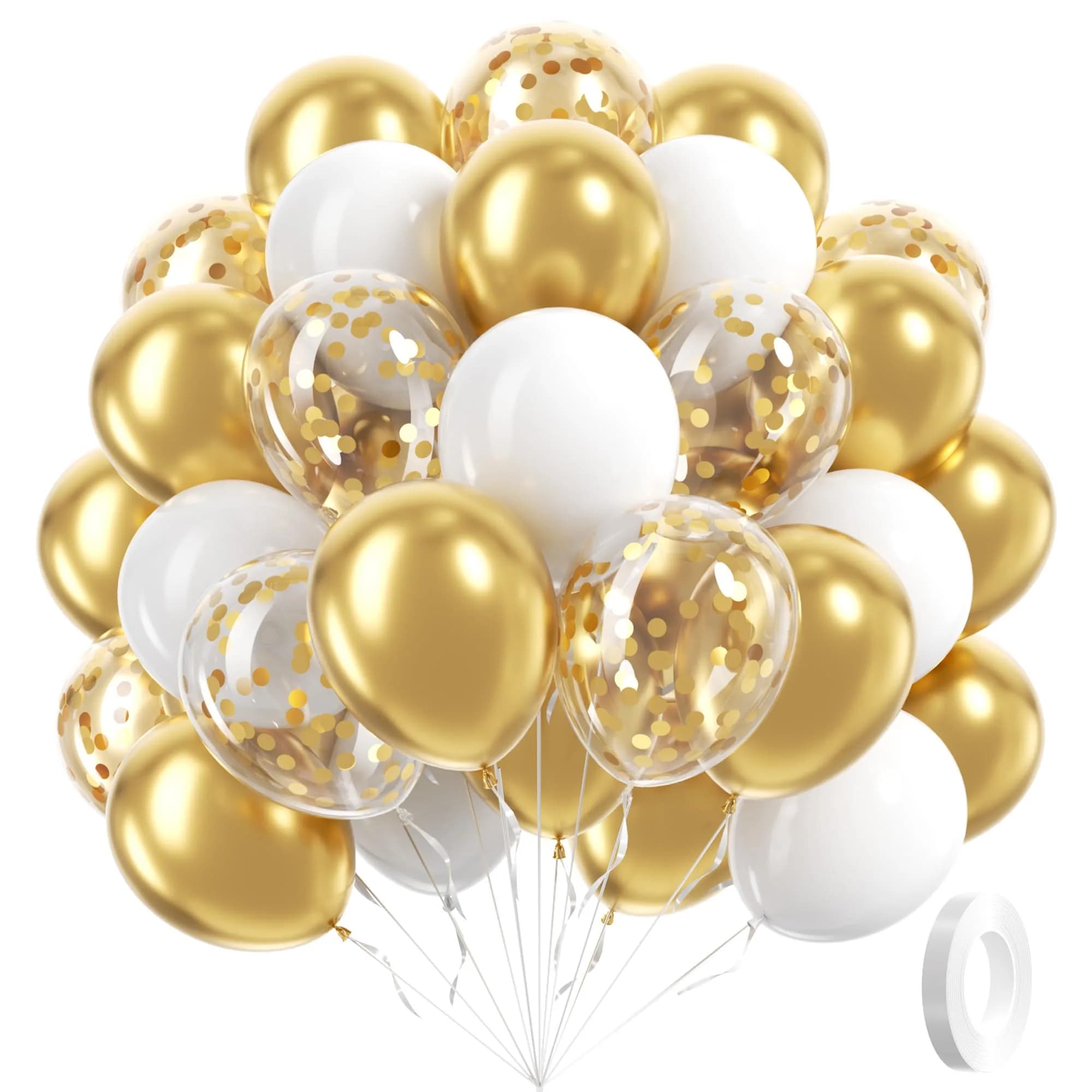 awenztech Gold and White Balloons 12inch (30.48cm) | 60pcs Assorted Colors Party Pack