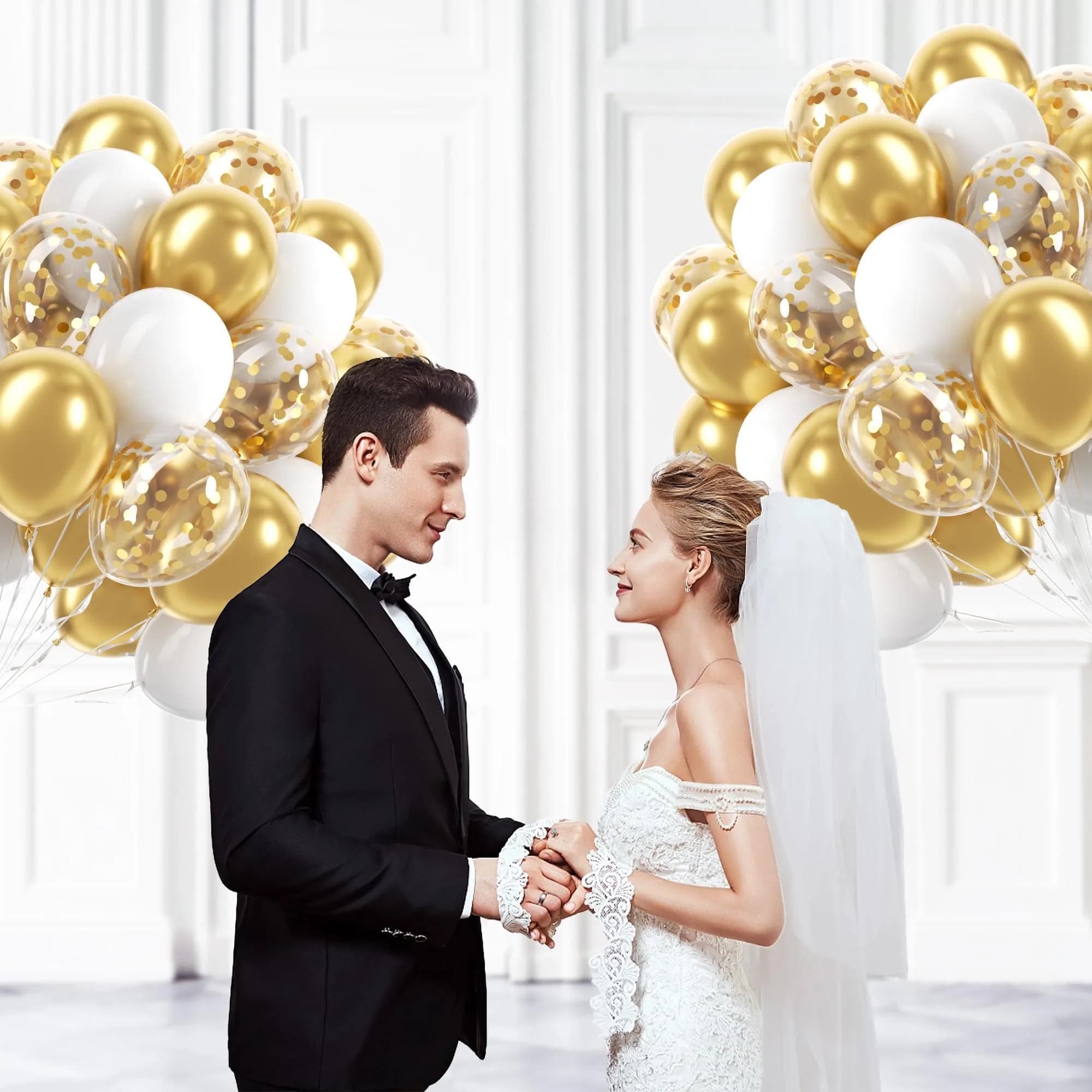 awenztech Gold and White Balloons 12inch (30.48cm) | 60pcs Assorted Colors Party Pack - view 5