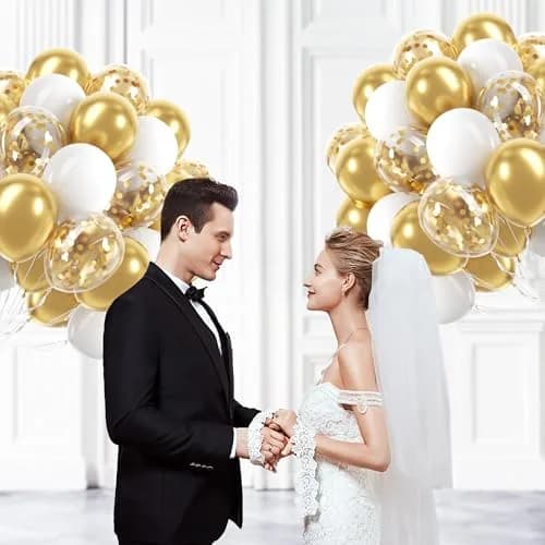 awenztech Gold and White Balloons 12inch (30.48cm) | 60pcs Assorted Colors Party Pack thumbnail 5