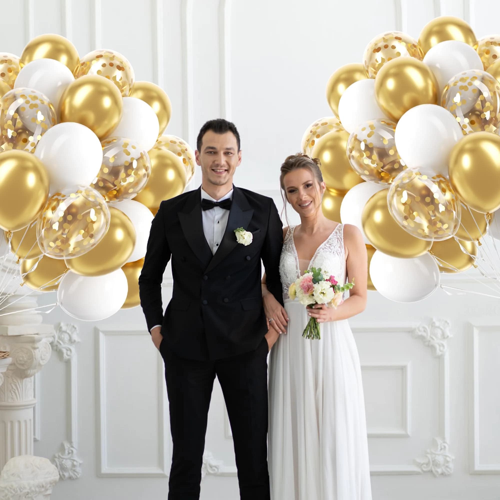 awenztech Gold and White Balloons 12inch (30.48cm) | 60pcs Assorted Colors Party Pack - view 7