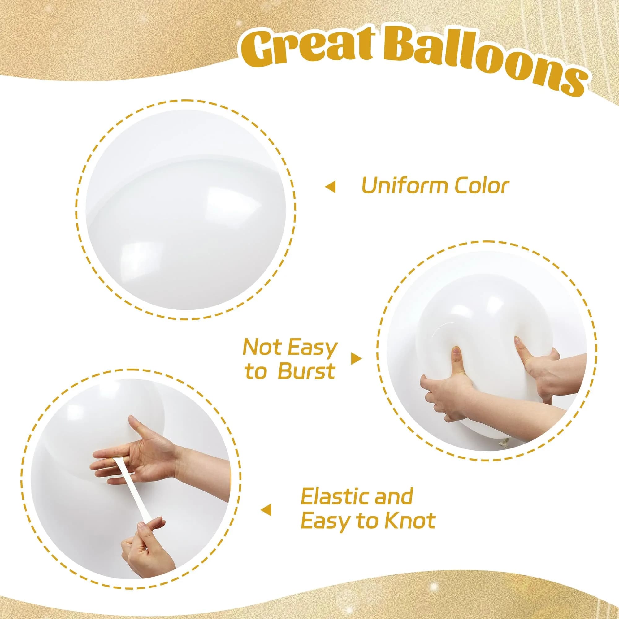 awenztech Gold and White Balloons 12inch (30.48cm) | 60pcs Assorted Colors Party Pack - view 3