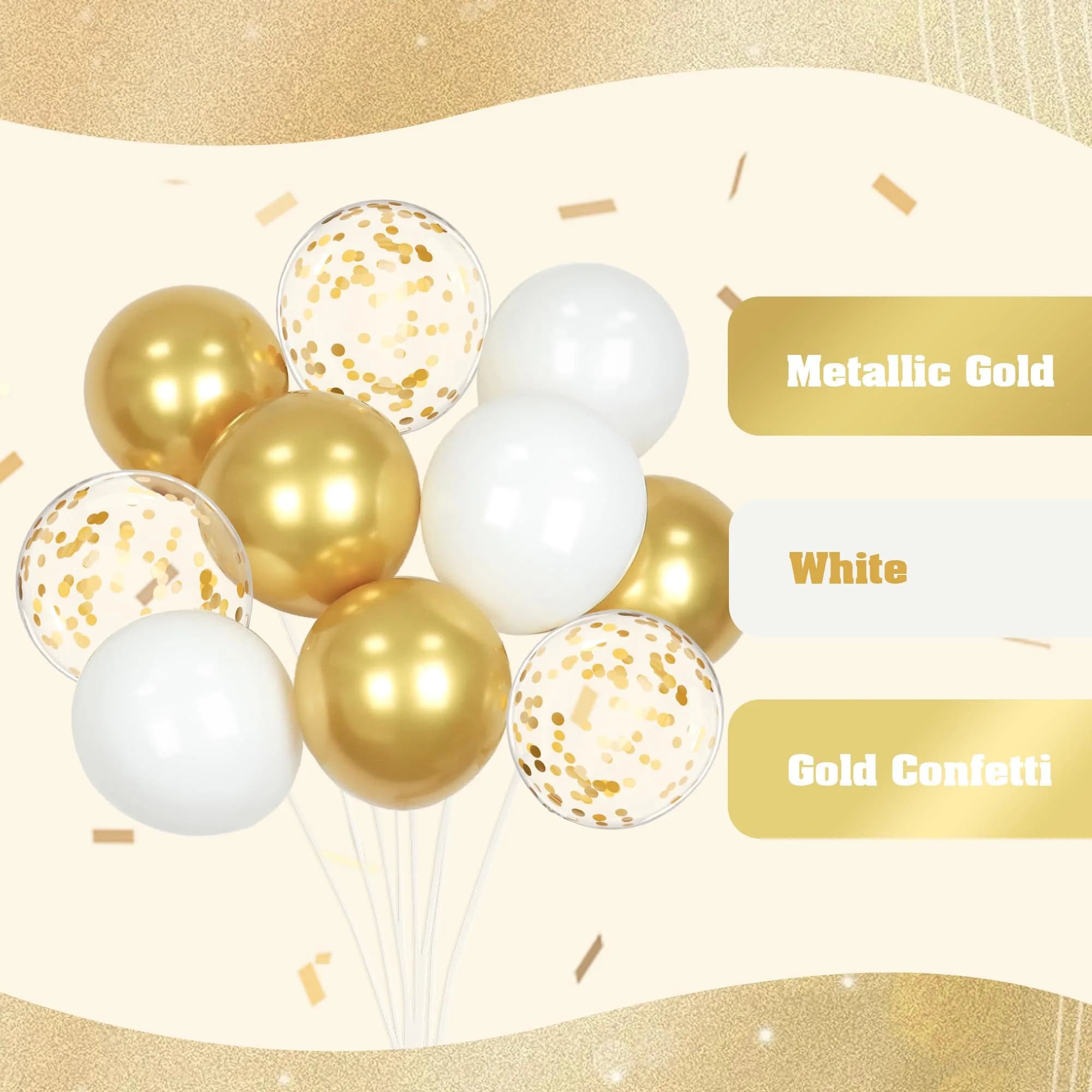 awenztech Gold and White Balloons 12inch (30.48cm) | 60pcs Assorted Colors Party Pack - view 4