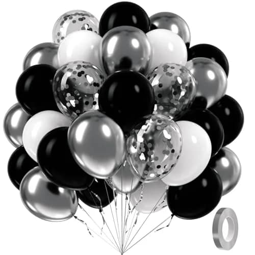 awenztech Black and Silver Balloons 12inch (30.48cm) | 60pcs Assorted Colors Party Pack thumbnail 1