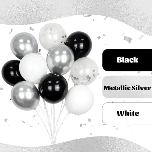 awenztech Black and Silver Balloons 12inch (30.48cm) | 60pcs Assorted Colors Party Pack thumbnail 4