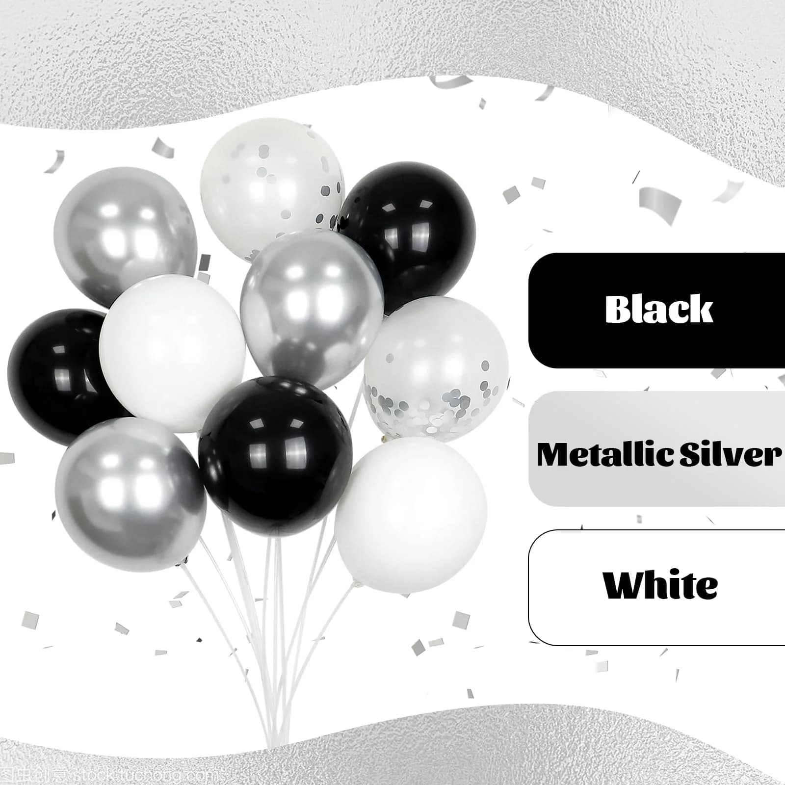awenztech Black and Silver Balloons 12inch (30.48cm) | 60pcs Assorted Colors Party Pack - view 4