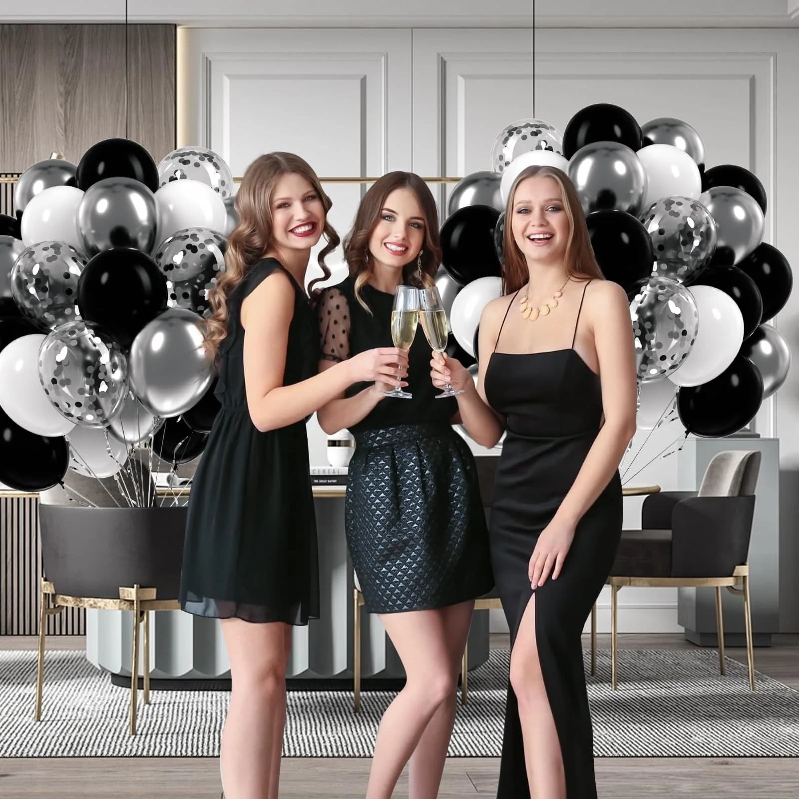 awenztech Black and Silver Balloons 12inch (30.48cm) | 60pcs Assorted Colors Party Pack - view 5