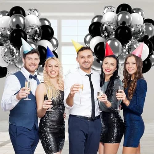 awenztech Black and Silver Balloons 12inch (30.48cm) | 60pcs Assorted Colors Party Pack thumbnail 6