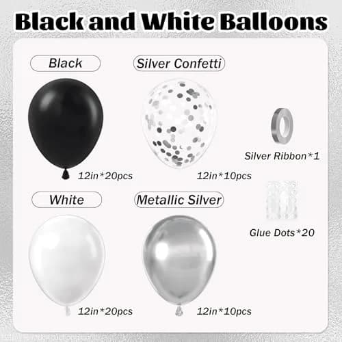 awenztech Black and Silver Balloons 12inch (30.48cm) | 60pcs Assorted Colors Party Pack thumbnail 2
