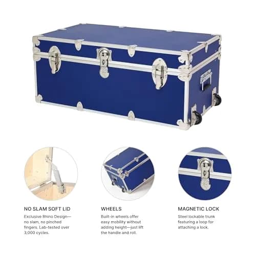 Rhino Small Essential Trunk with Wheels | Heavy-Duty Dorm & Camp Storage (30"x17"x13") thumbnail 4