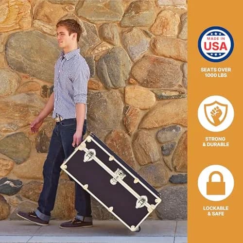 Rhino Small Essential Trunk with Wheels | Heavy-Duty Dorm & Camp Storage (30"x17"x13") thumbnail 6