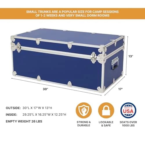 Rhino Small Essential Trunk with Wheels | Heavy-Duty Dorm & Camp Storage (30"x17"x13") thumbnail 2