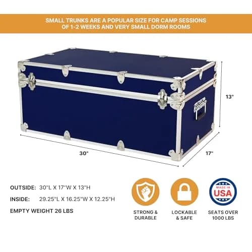Rhino Trunk & Case Small Essential Storage Trunk 30" x 17" x 13" | Heavy Duty Dorm & Camp Storage thumbnail 2