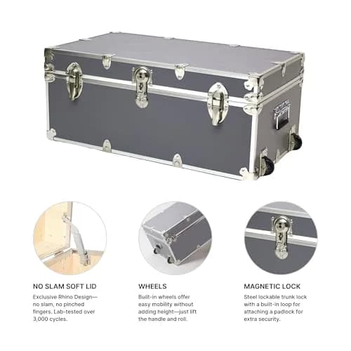 Rhino Trunk & Case Small Essential College Trunk with Wheels | Heavy Duty Dorm Storage 30"L x 17"W x 13"H thumbnail 4
