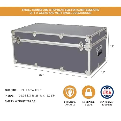 Rhino Trunk & Case Small Essential College Trunk with Wheels | Heavy Duty Dorm Storage 30"L x 17"W x 13"H thumbnail 2