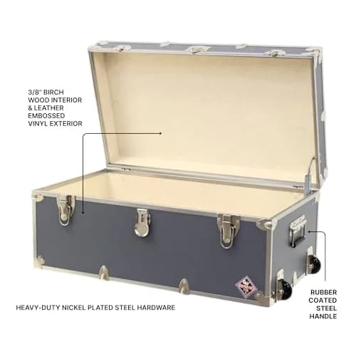 Rhino Trunk & Case Small Essential College Trunk with Wheels | Heavy Duty Dorm Storage 30"L x 17"W x 13"H thumbnail 3