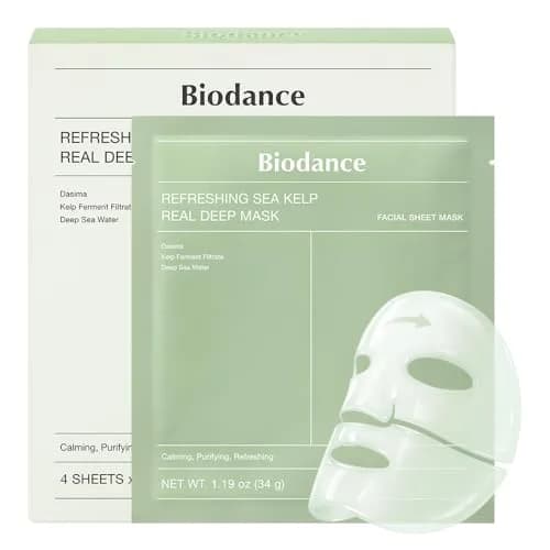 BIODANCE Deep Hydrogel Face Mask with Sea Kelp for All Skin Types, 4 Pack | Calming, Oil & Sebum Control, Sunburn Relief thumbnail 1